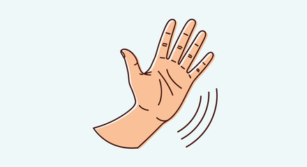 Obraz premium Illustration of a hand waving sideways with motion lines against a soft blue background representing a friendly gesture.