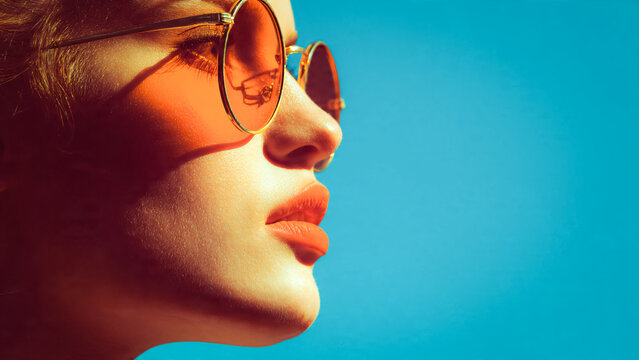 Portrait de profil de jeune femme portant des lunettes de soleil