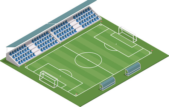 Small football pitch with bench area and supporter stand