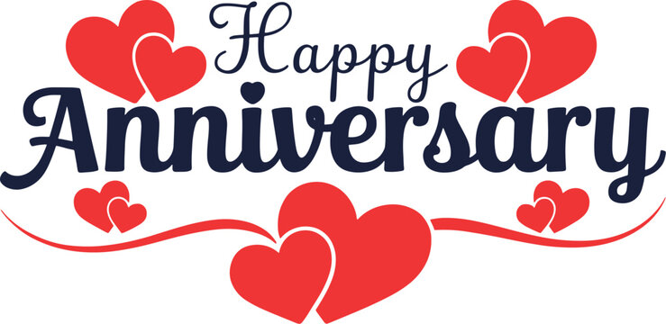 Happy Anniversary Red Hearts Script Vector Illustration Design