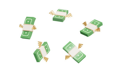 황금 날개가 달린 날아다니는 돈뭉치 Flying Money Stack with Golden Wings