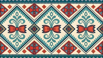 Vibrant floral pattern with intricate geometric designs