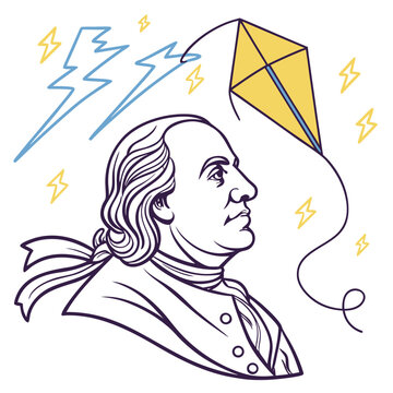 Benjamin Franklin and Kite Experiment Illustration