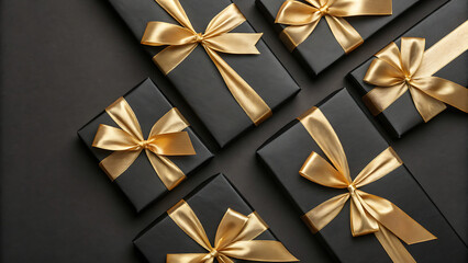 Elegant collection of gift boxes with golden ribbons