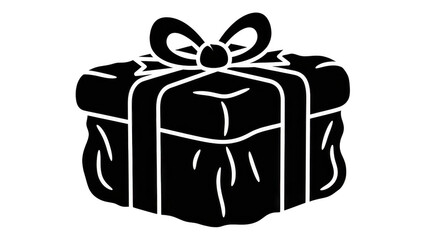 White Outline Gift Box Illustration On Black Background
