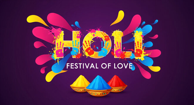 Happy Holi festival background with colorful powder splashes, Indian spring festival of colors vector illustration