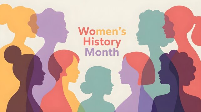Celebrating women's history month with a diverse array of colorful female silhouettes