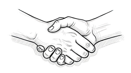 Abstract Handshake Line Art On Black Background