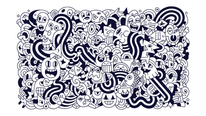 Chaotic Abstract Monster Doodle Pattern Vector Illustration Seamless Background Graphic Art © Tajul