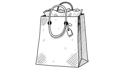 Handdrawn Shopping Bag Illustration With Gift Tag On Black