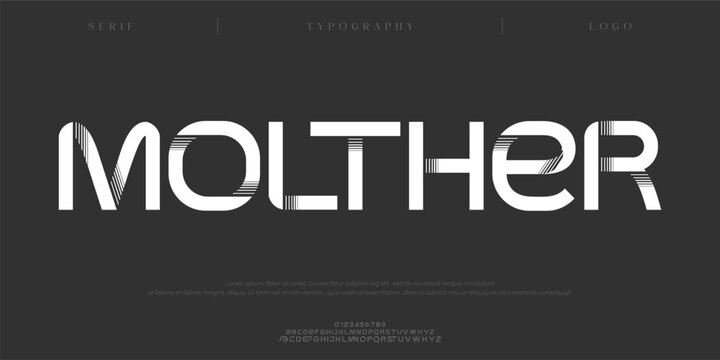 Molther, Creative digital minimal modern alphabet fonts. Typography minimalist urban digital neon future creative logo font. vector illustration
