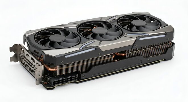 powerful gaming graphics card with triple fans isolated on white background high performance gpu concept