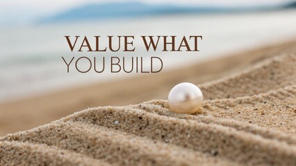 Shiny Pearl on the Sandy Beach With Inspiring Text