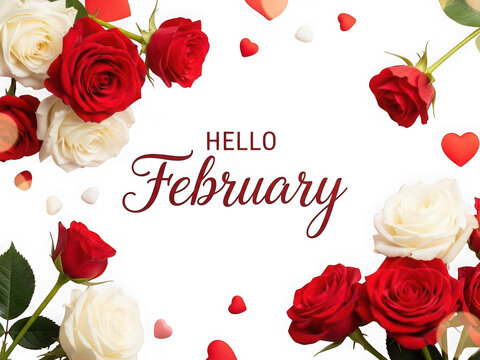 Hello february roses design isolated on transparent background