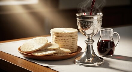 Sacred Communion Elements Wine and Bread for Religious Ceremony and Reflection
