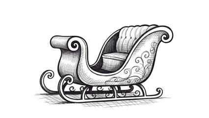 Vintage Christmas Sleigh Illustration With Ornate Details On Black