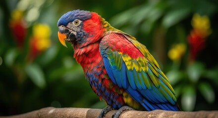 Vibrant Macaw Parrot Perched on a Branch in a Lush Tropical Forest