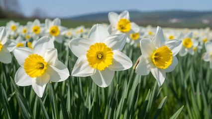Obraz premium White Daffodils with Yellow Centers in Bloom.