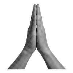 Hands together in a prayer gesture with retro halftone effect, retro halftone effect with praying hands, namaste, namaskar.eps