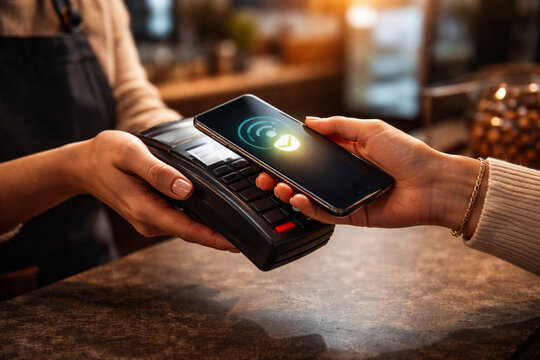 mobile phone in hand, payment to the dataphone