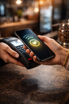 mobile phone in hand, payment to the dataphone
