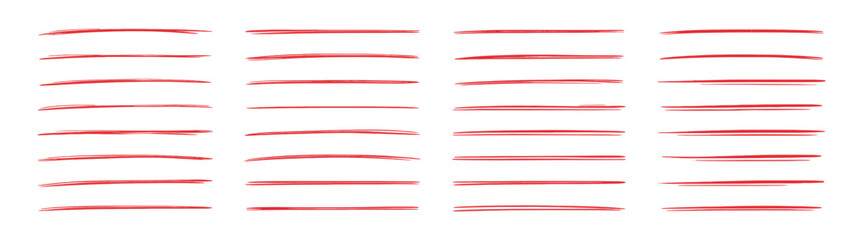 Set of hand drawn underline doodle lines, sketchy marker and brush strokes for text highlight and emphasis, simple vector graphic elements on transparent background