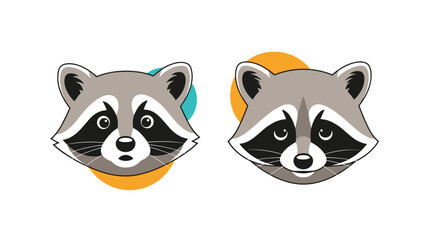 Fototapeta premium Two cartoon raccoon faces showing different emotions like surprise and guilt or sadness as part of a character design set.