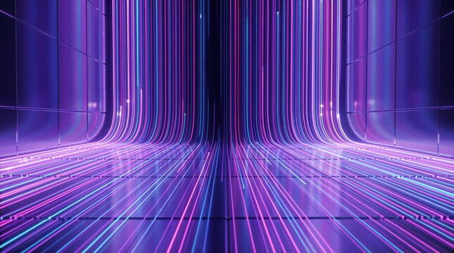 Abstract Glowing Blue and Pink Light Lines on Dark Surface Background Futuristic Style Geometric Design Digital Art