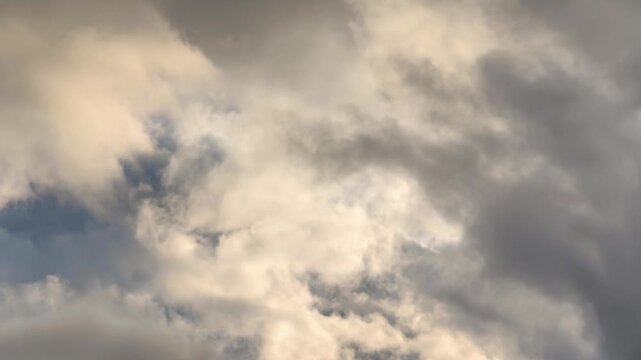 Golden stratocumulus are moving in the sky at susnet