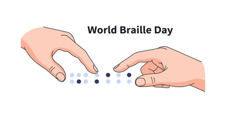 Hands reading Braille on World Braille Day, illustration of fingers touching dots, close-up view