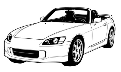 Modern JDM  two-seater convertible sports car line art, automotive vector illustration