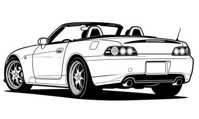 Modern open top roadster sports car rear view line art, automotive vehicle 