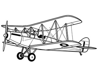 Classic vintage military biplane line art illustration, early 20th century aviation vector © создать 8 углов