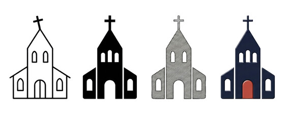 教会アイコンセット 白黒 グレー 紺 赤のバリエーション