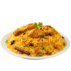 Traditional Chicken Mandi Rice Dish with Whole Spices, Isolated Subject on Transparent Background