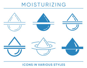 Moisturizing feature icon in various graphic styles