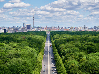 Panoramic view of Berlin skyline with TV Tower, Tiergarten park and Strasse des 17. Juni, Germany © pawel_ka_foto