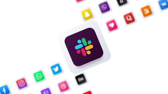 slack team chat app icon 3d design digital communication technology network background
