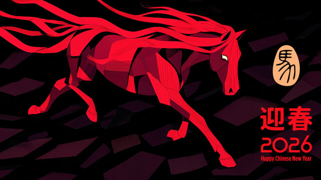 Cheval rouge stylis&eacute; en mouvement pour c&eacute;l&eacute;brer le nouvel an chinois