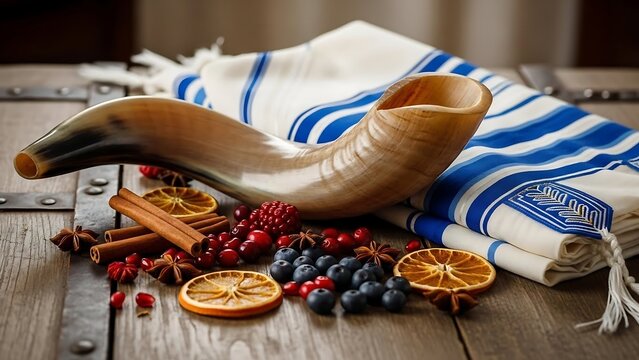 Rosh Hashanah Jewish holiday still life.