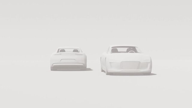 Dual Concept Sports Cars Clay Render on White Studio Background