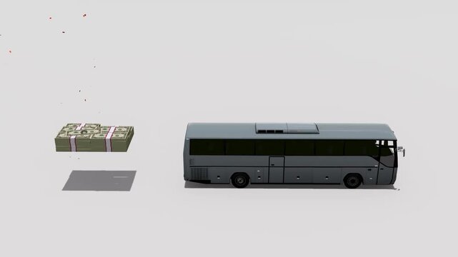 Stack of Money Next to Coach Bus 3D Visualization