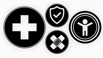 Obraz premium Health Insurance and Personal Safety Icons Set for Medical Protection and Well-being