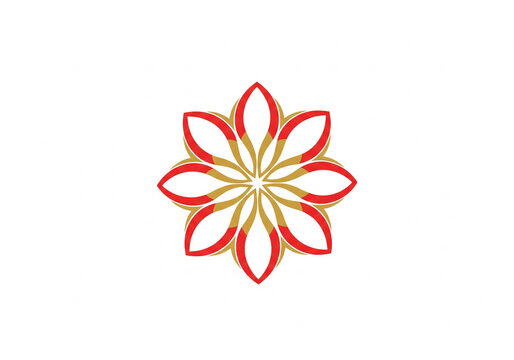 red and gold flower logo. 