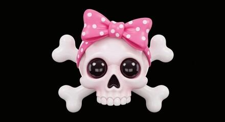 Kawaii Skull Cute Pink Skull and Crossbones with Polka Dot Bow with Isolated.