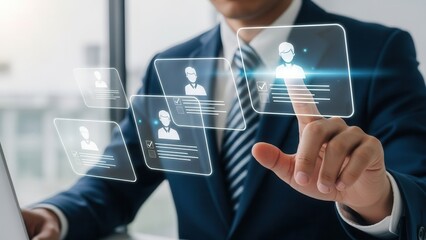 Businessman selecting profile from digital interface