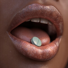 Obraz premium Woman Taking Medicine Tablet For Health Care And Beauty Treatment