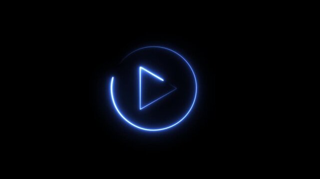 Glowing light neon red and blue color media player pause icon animation, play icon, video play icon for website and mobile design animation,
Neon glowing Play button animation on black background.