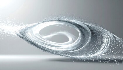 Abstract White Spiral Vortex Made of Flowing Digital Particles.