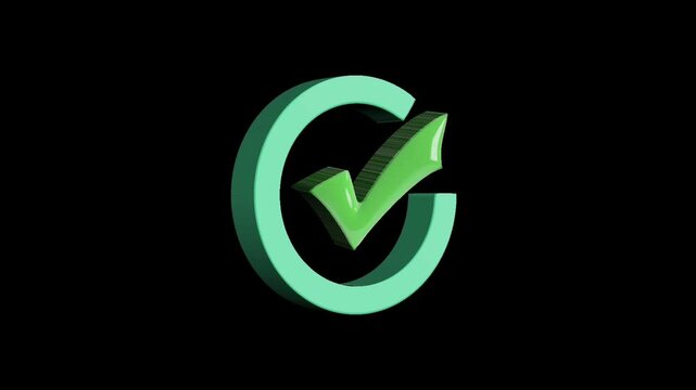 3D circular progress animation with green check mark on black background.
Seven second 3D animation where a turquoise circular shape is drawn as a progress indicator and then a green check mark appear